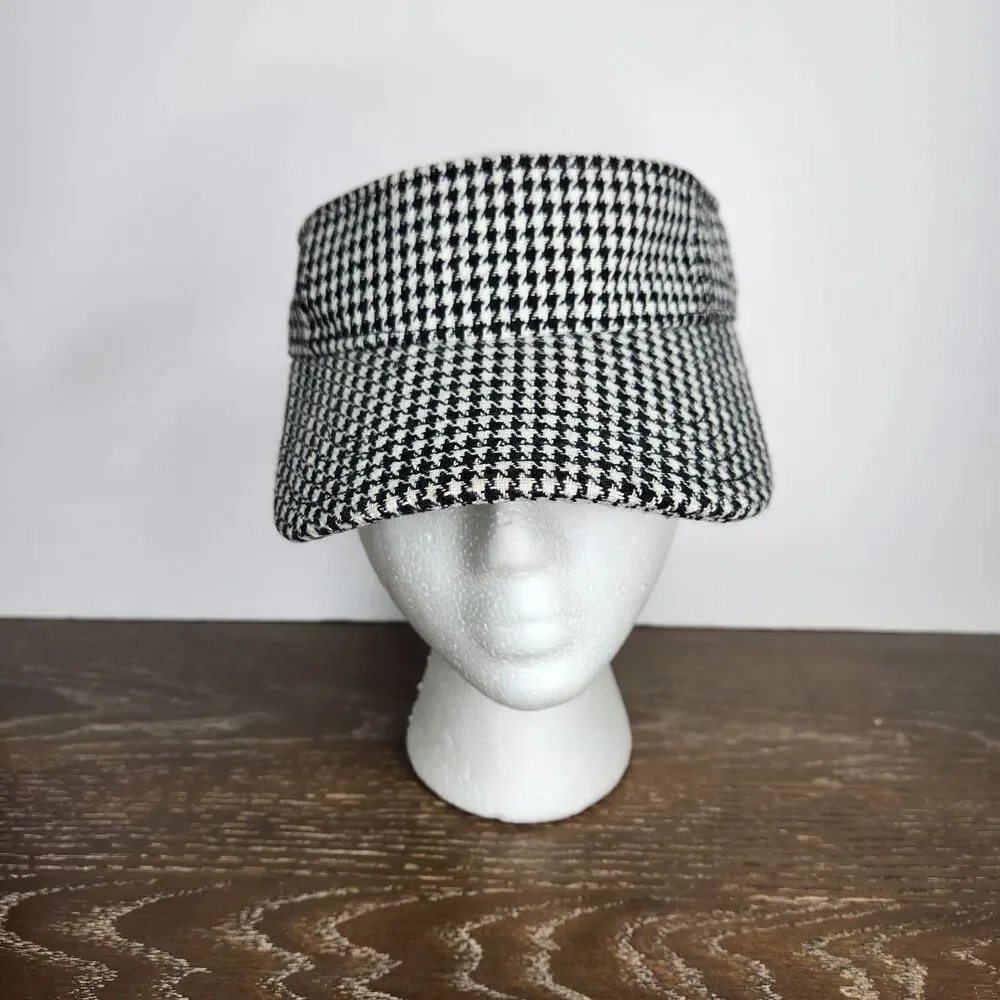 Houndstooth Black & White Pattern Polyester Wool Blend Adjustable Visor OSFM